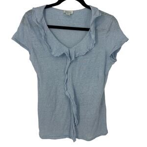 Sundance linen ruffle shirt size XS light blue short sleeve feminine lightweight